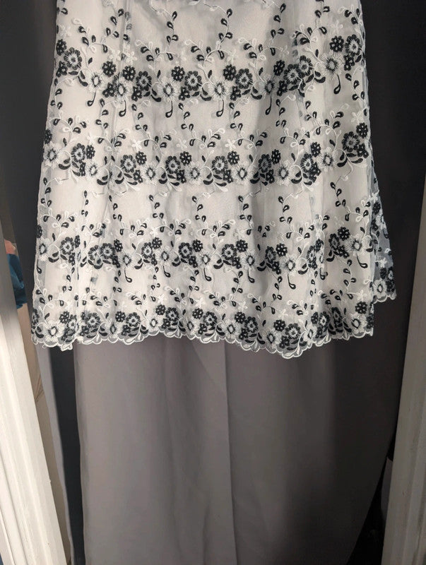 Yumi White Black Floral Embroidered Lace Mesh A-Line Dress UK 14