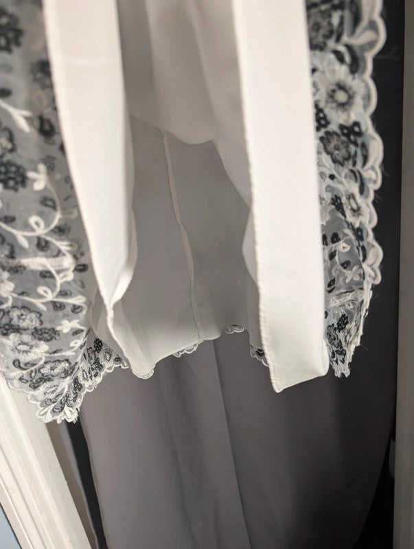 Yumi White Black Floral Embroidered Lace Mesh A-Line Dress UK 14