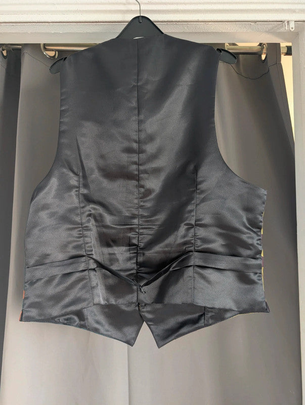 Vintage Silk Blend Jigsaw Puzzle Piece Split Graphic Waistcoat Vest Medium