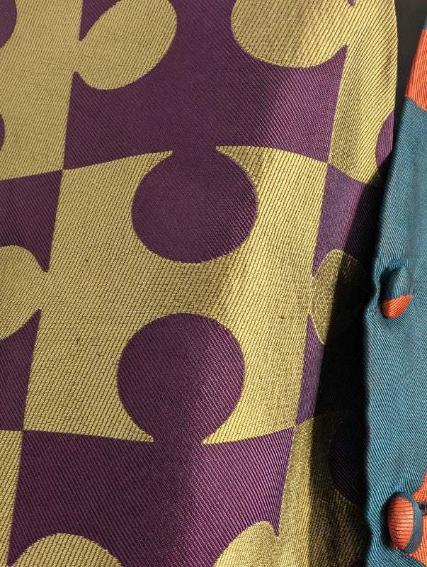 Vintage Silk Blend Jigsaw Puzzle Piece Split Graphic Waistcoat Vest Medium