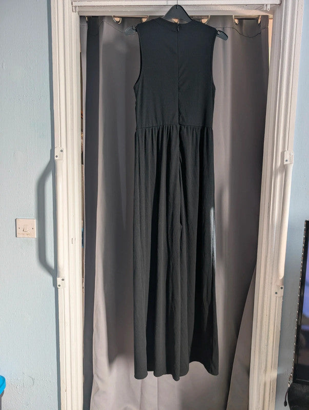 Shein Black Ribbed Wide Leg Jumpsuit Mock Neck Sleeveless Culottes UK 12-14 Large
