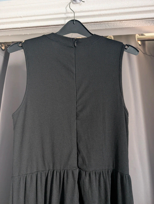 Shein Black Ribbed Wide Leg Jumpsuit Mock Neck Sleeveless Culottes UK 12-14 Large