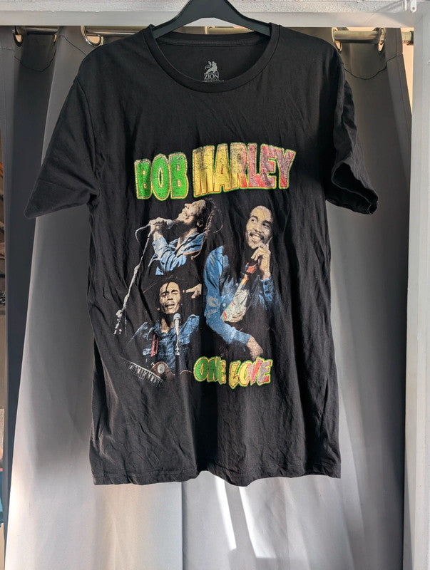 Bob Marley One Love Zion Rootswear Black Graphic T-Shirt Large