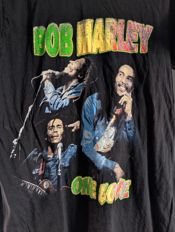 Bob Marley One Love Zion Rootswear Black Graphic T-Shirt Large