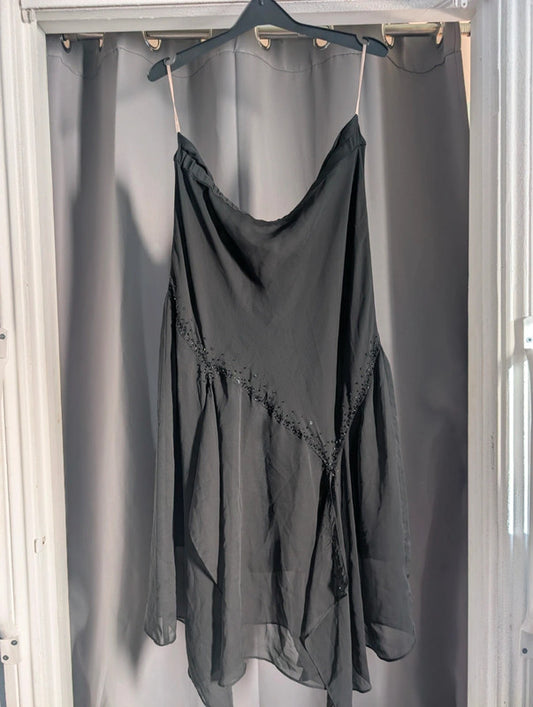 Soon Black Beaded Asymmetrical Chiffon Midi Skirt Brand New With Tags UK 16