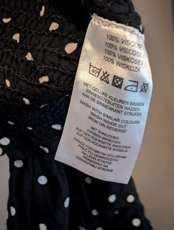 Urban Gypsy Black Polka Dot Shirred Milkmaid Top M