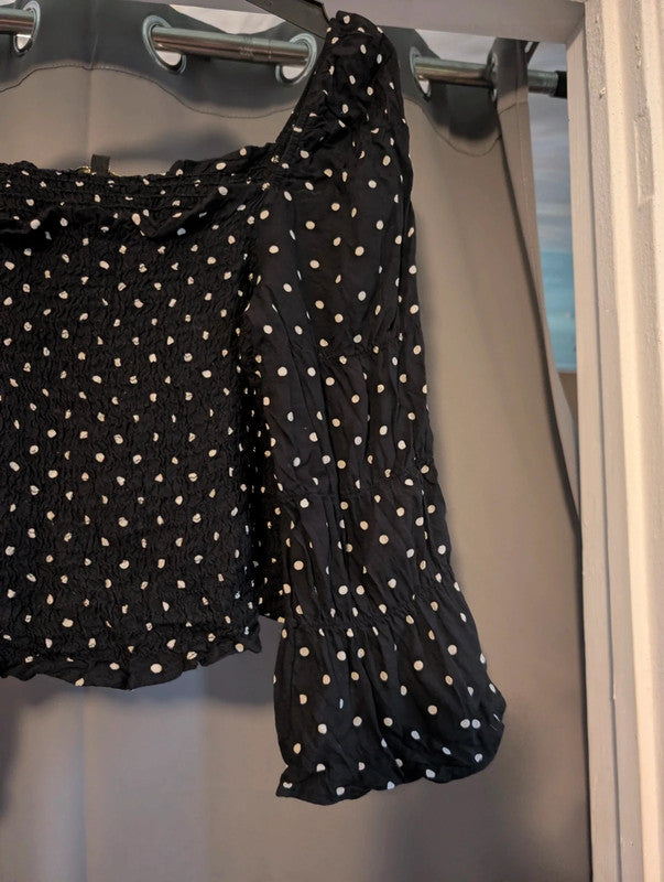 Urban Gypsy Black Polka Dot Shirred Milkmaid Top M