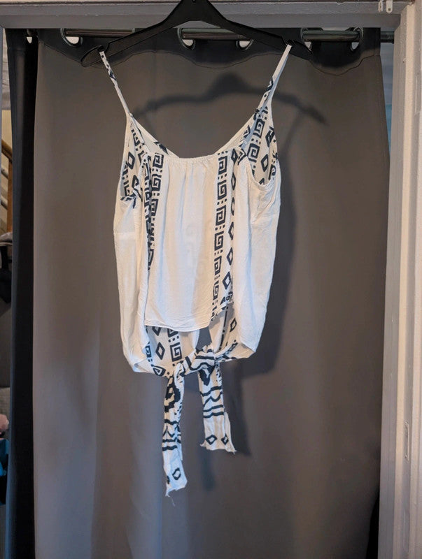 Platinum Fashion White Greek Aztec Tie Front Camisole Top