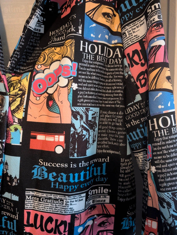 Shein Curve Comic Book Pop Art Newspaper Print Blazer 3XL