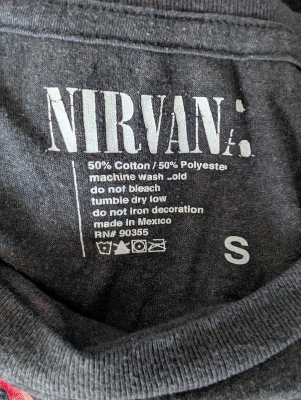 Nirvana Tie Dye Smiley Face Graphic Band T-Shirt Size S Dark Grey