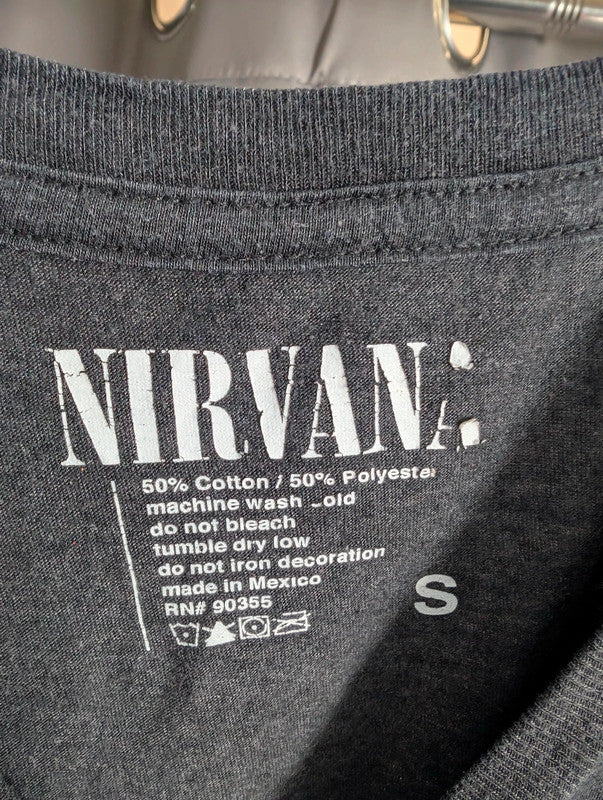 Nirvana Tie Dye Smiley Face Graphic Band T-Shirt Size S Dark Grey