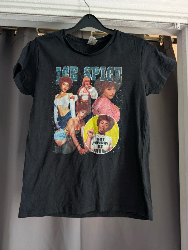 Ice Spice Retro Graphic Rap T-Shirt Size M Black Women's