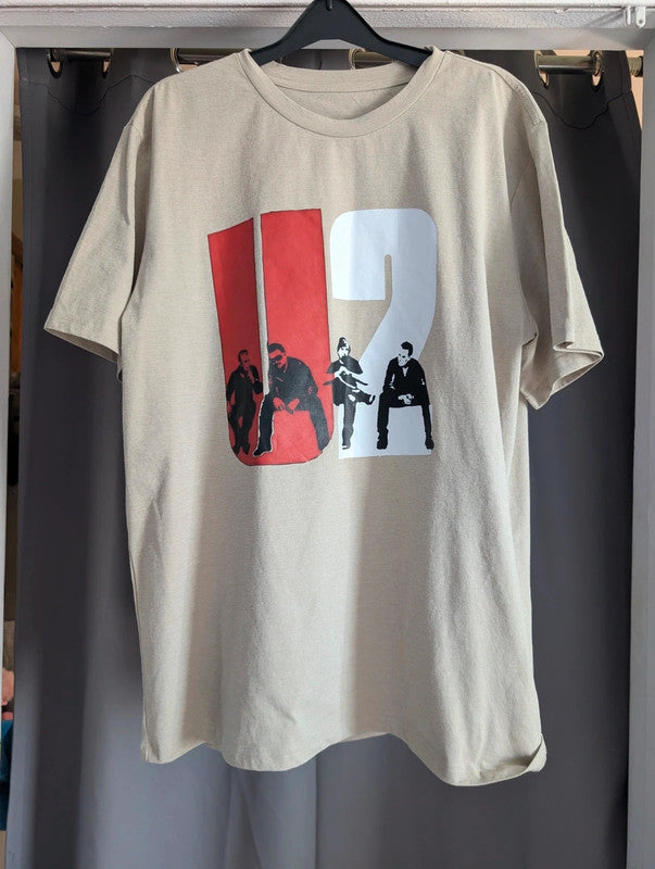 U2 Iconic Band Graphic T-Shirt Size XXL Beige Polyester