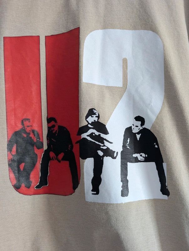 U2 Iconic Band Graphic T-Shirt Size XXL Beige Polyester