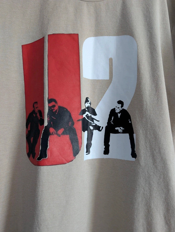 U2 Iconic Band Graphic T-Shirt Size XXL Beige Polyester