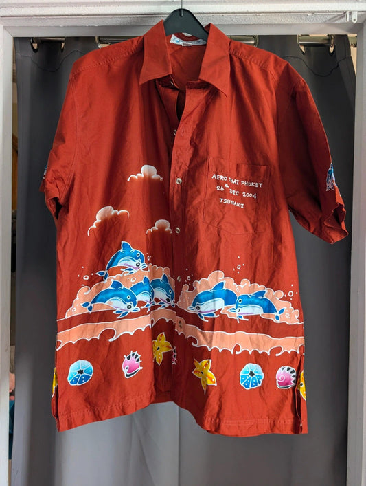 Phuket Batik 2004 Tsunami Memorial Dolphin Shirt Size XL Terracott
