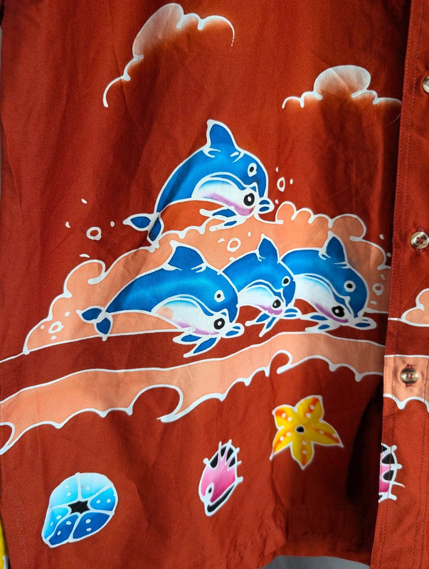 Phuket Batik 2004 Tsunami Memorial Dolphin Shirt Size XL Terracott