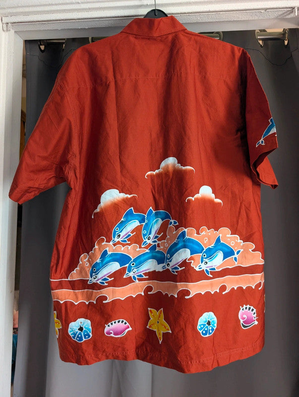 Phuket Batik 2004 Tsunami Memorial Dolphin Shirt Size XL Terracott