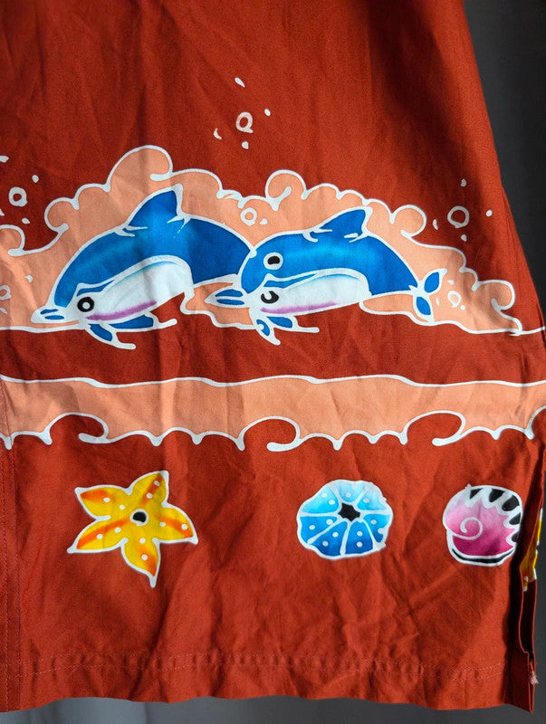 Phuket Batik 2004 Tsunami Memorial Dolphin Shirt Size XL Terracott