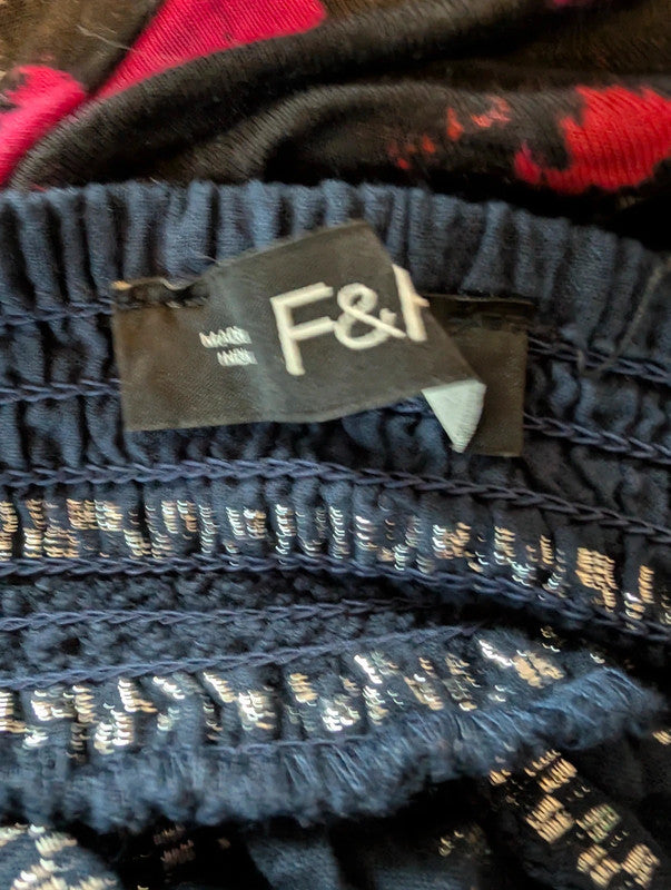 F&F Navy Silver Metallic Stripe Smock Dress UK 20 22 XL Whimsigoth Boho