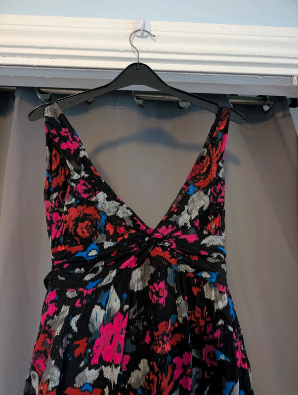 Rise Black Floral Abstract Balloon Hem Dress UK 12 Indie Whimsigoth