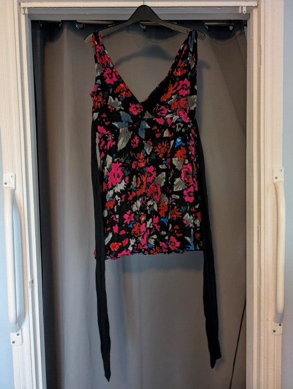 Rise Black Floral Abstract Balloon Hem Dress UK 12 Indie Whimsigoth