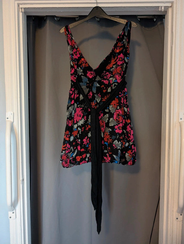 Rise Black Floral Abstract Balloon Hem Dress UK 12 Indie Whimsigoth
