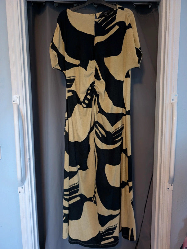 Next Black Ochre Abstract Graphic Maxi Dress UK 18 Plus Size Whimsigoth