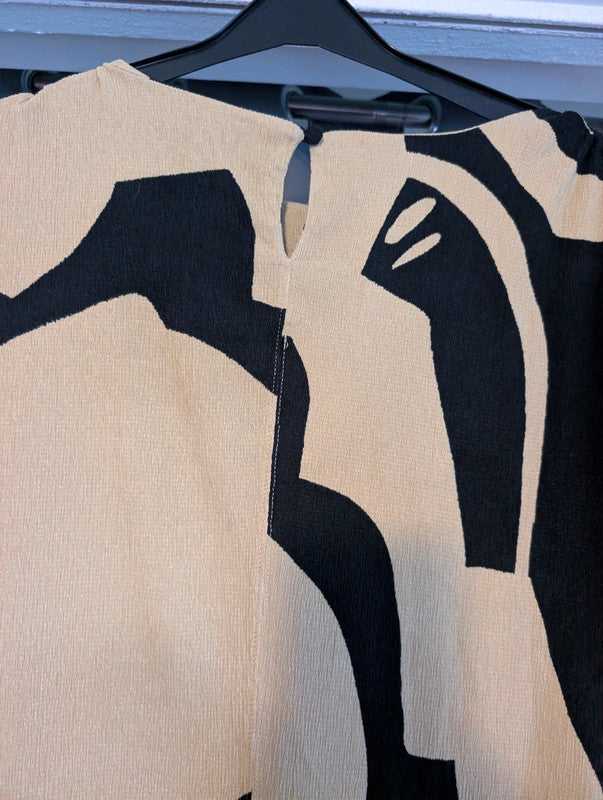 Next Black Ochre Abstract Graphic Maxi Dress UK 18 Plus Size Whimsigoth
