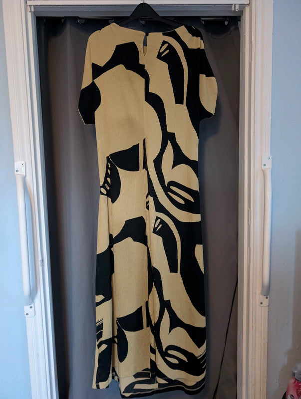 Next Black Ochre Abstract Graphic Maxi Dress UK 18 Plus Size Whimsigoth