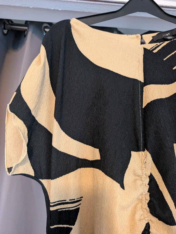 Next Black Ochre Abstract Graphic Maxi Dress UK 18 Plus Size Whimsigoth