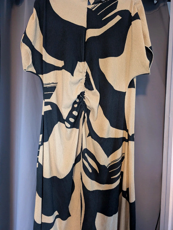 Next Black Ochre Abstract Graphic Maxi Dress UK 18 Plus Size Whimsigoth