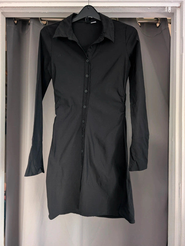 H&M Divided Black Ruched Shirt Dress UK XS Goth Alternative Mini