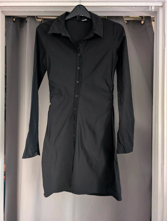 H&M Divided Black Ruched Shirt Dress UK XS Goth Alternative Mini