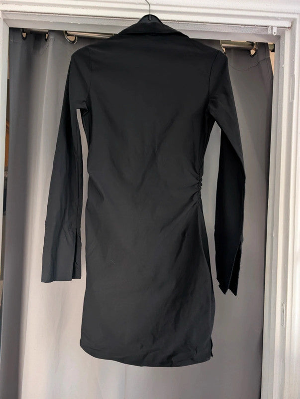 H&M Divided Black Ruched Shirt Dress UK XS Goth Alternative Mini