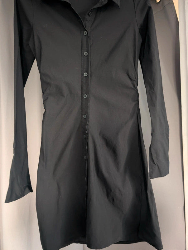 H&M Divided Black Ruched Shirt Dress UK XS Goth Alternative Mini