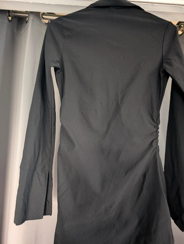 H&M Divided Black Ruched Shirt Dress UK XS Goth Alternative Mini