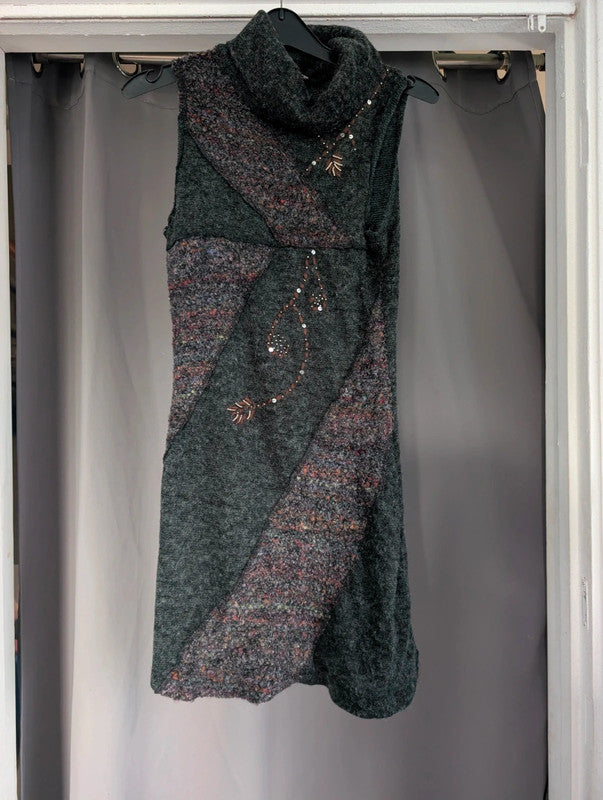 Apricot Charcoal Grey Mixed Knit Cowl Neck Tunic Dress UK 8 Whimsigoth Boho