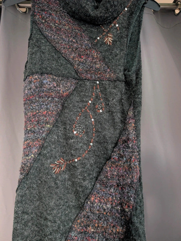 Apricot Charcoal Grey Mixed Knit Cowl Neck Tunic Dress UK 8 Whimsigoth Boho
