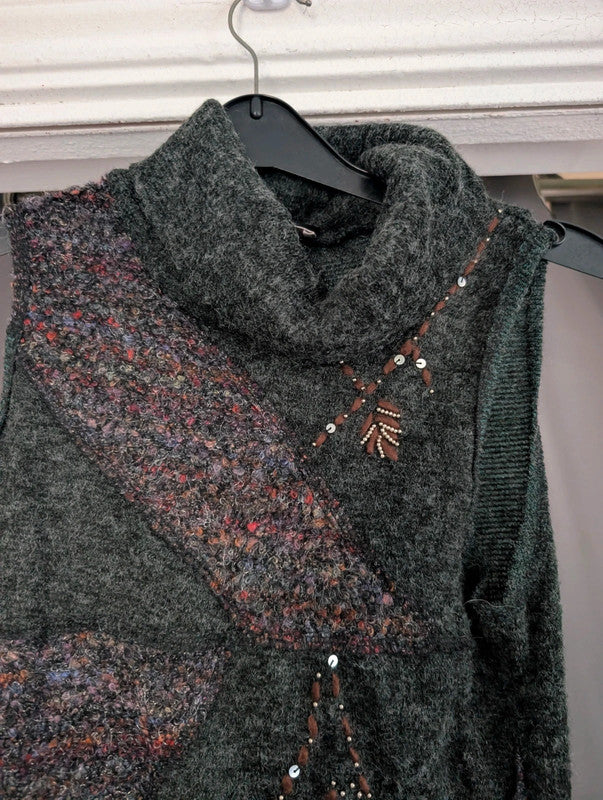 Apricot Charcoal Grey Mixed Knit Cowl Neck Tunic Dress UK 8 Whimsigoth Boho
