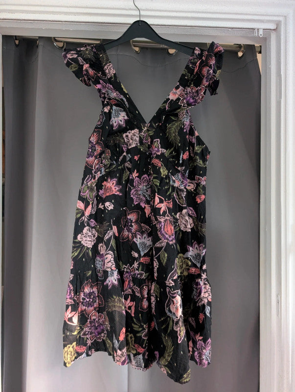 Next Black Floral Lurex Sundress UK 12 Whimsigoth Boho Festival Mini