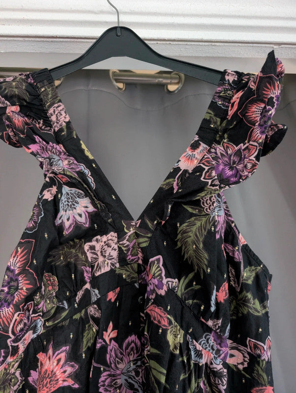 Next Black Floral Lurex Sundress UK 12 Whimsigoth Boho Festival Mini