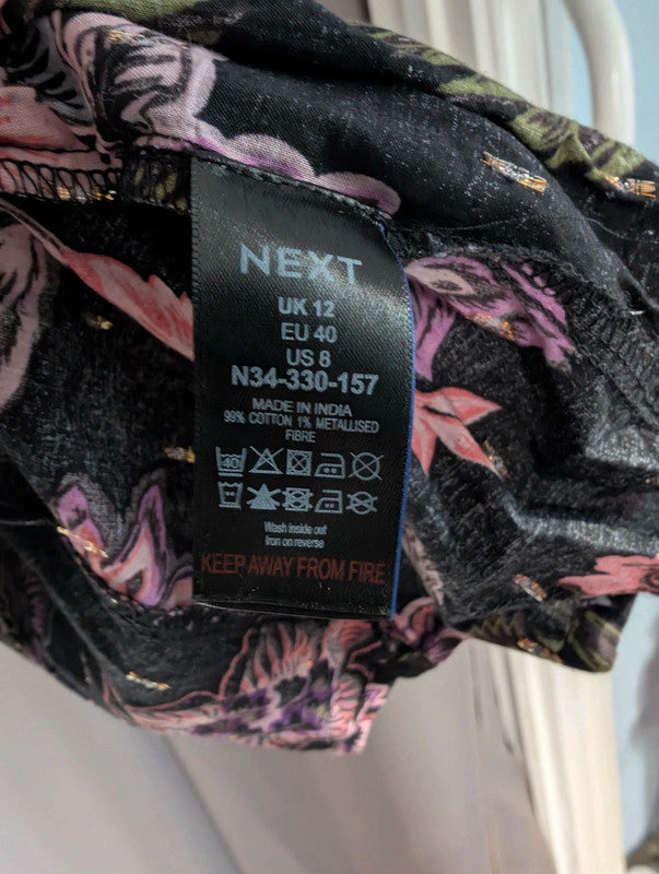 Next Black Floral Lurex Sundress UK 12 Whimsigoth Boho Festival Mini
