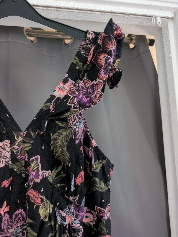 Next Black Floral Lurex Sundress UK 12 Whimsigoth Boho Festival Mini