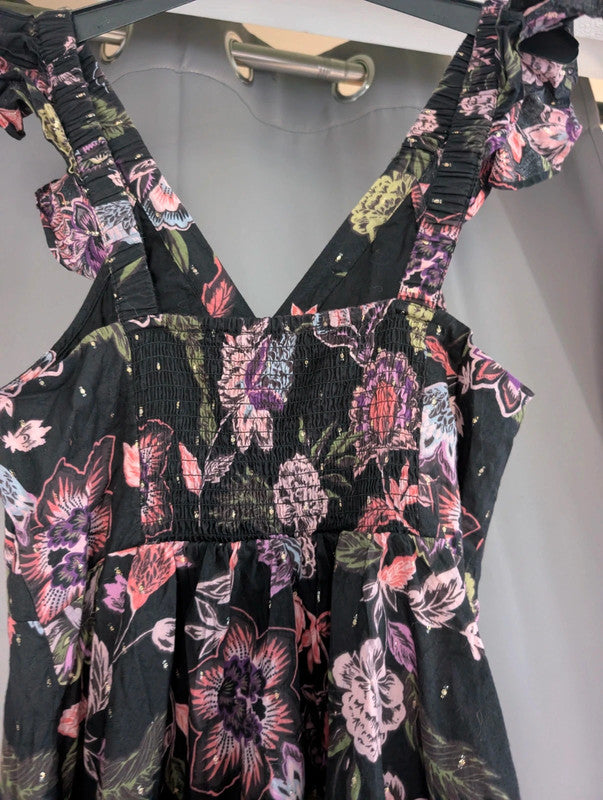 Next Black Floral Lurex Sundress UK 12 Whimsigoth Boho Festival Mini
