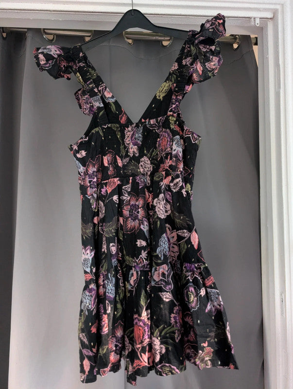 Next Black Floral Lurex Sundress UK 12 Whimsigoth Boho Festival Mini