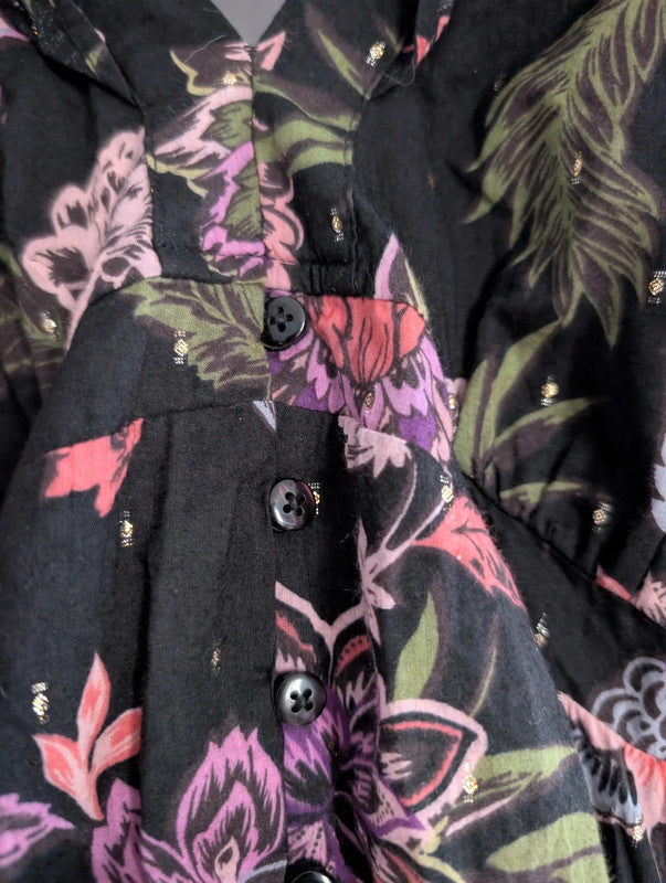 Next Black Floral Lurex Sundress UK 12 Whimsigoth Boho Festival Mini