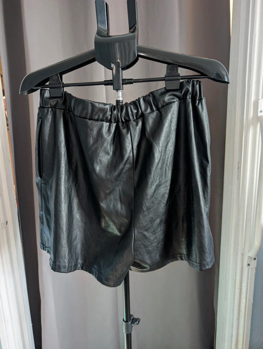 Asos Design Black Faux Leather Shorts UK 14 Goth Y2K