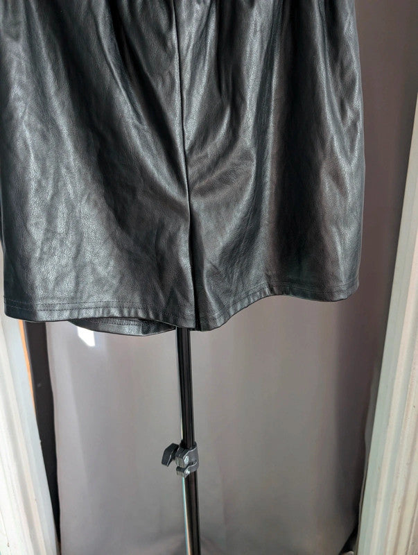 Asos Design Black Faux Leather Shorts UK 14 Goth Y2K