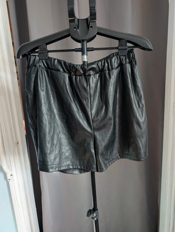 Asos Design Black Faux Leather Shorts UK 14 Goth Y2K